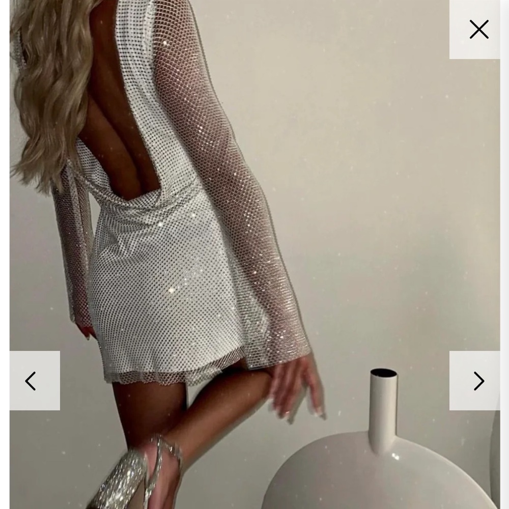 12th Tribe White Rhinestone Mesh Dress